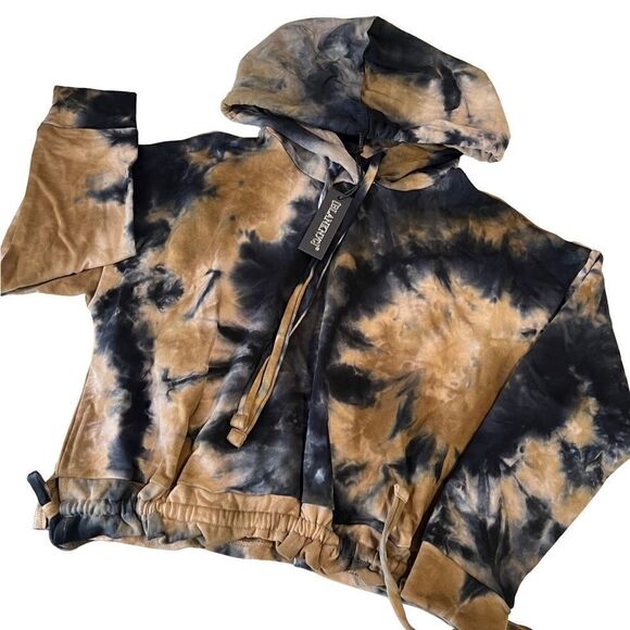 Blank NYC Blue and Brown Tie Dye Drawstring Hoodie Pullover Size M NWT - Picture 1 of 15